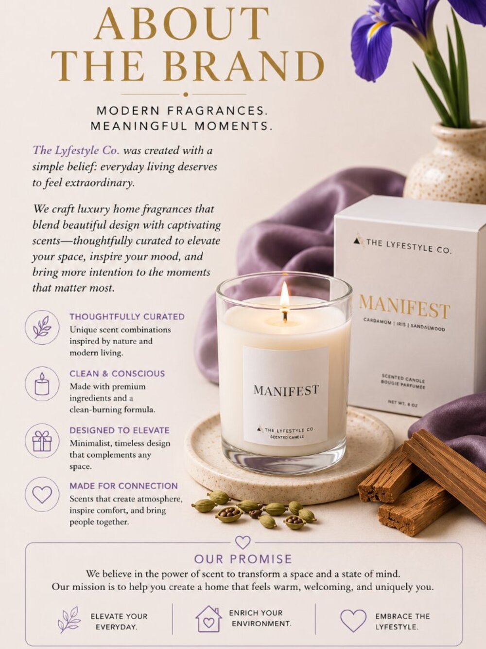 The Lyfestyle Co Manifest 8 oz Candle Cardamom Iris Sandalwood Luxury NIB - Picture 5 of 5